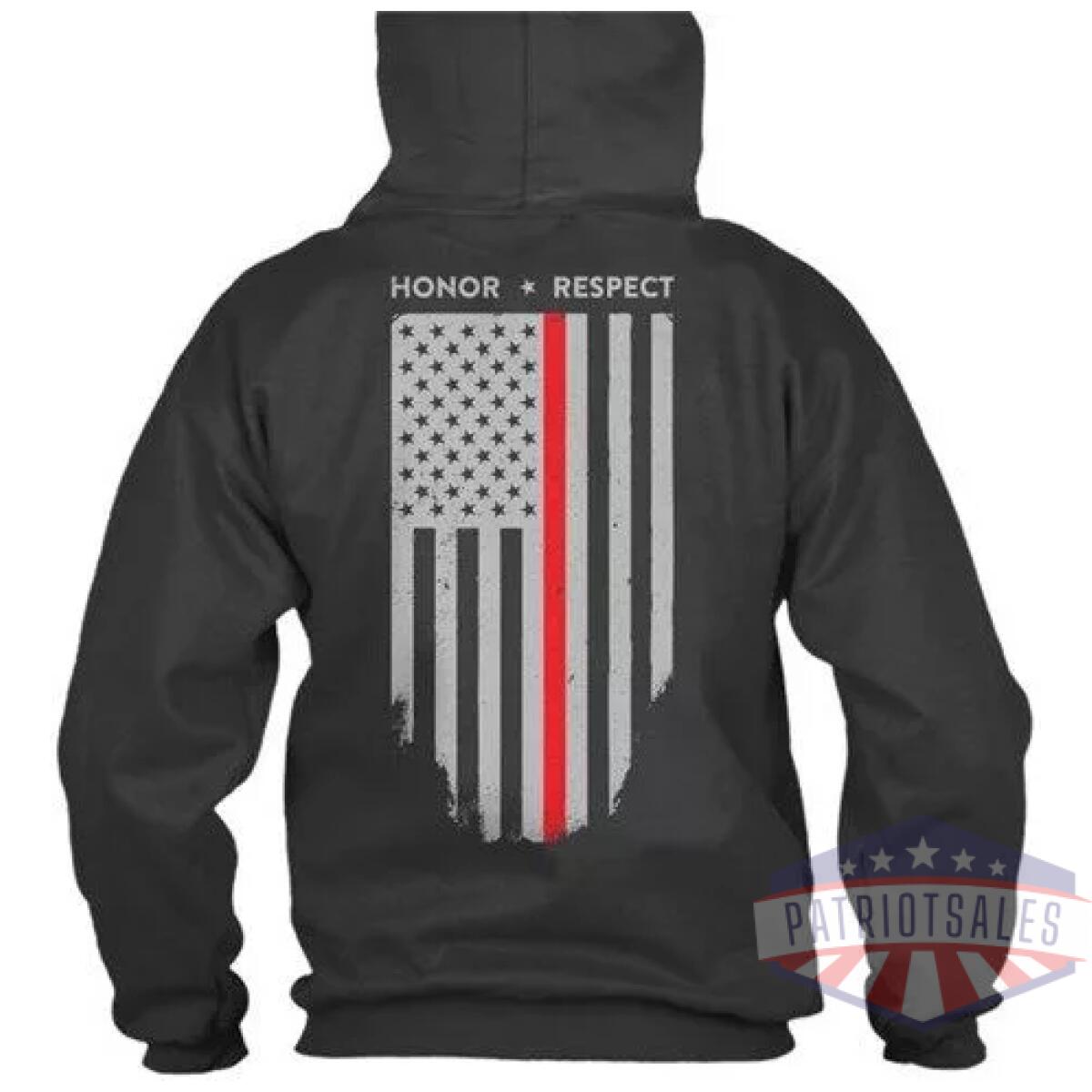 Hoodie - thin red line american flag honor & respect - image 1