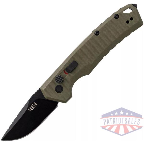 Tekto Knives A3 Delta Mini Auto Knife OD Green G10 1.9in Black Drop Point