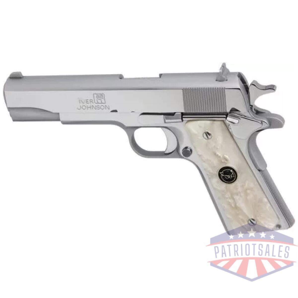 Iver johnson 1911a1 45acp 5" - fs 8rd chrome white pearl grip - image 2