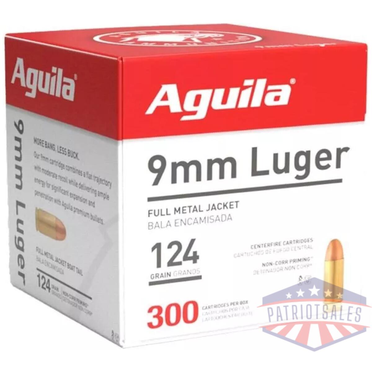Aguila handgun ammunition 9mm luger 124 gr fmj 1115 fps 300/ct - image 1