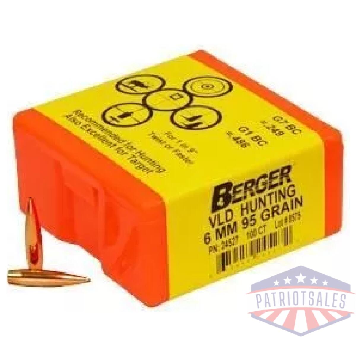 Berger match grade hunting bullets 6mm. 243" 95 gr vld hunter 100/box - image 1