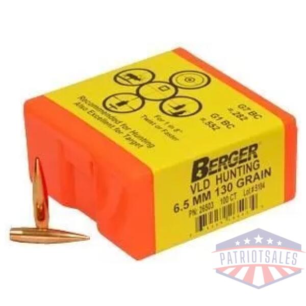 Berger Match Grade Hunting Bullets 6.5mm .264" 130 gr VLD HUNTER 100/box