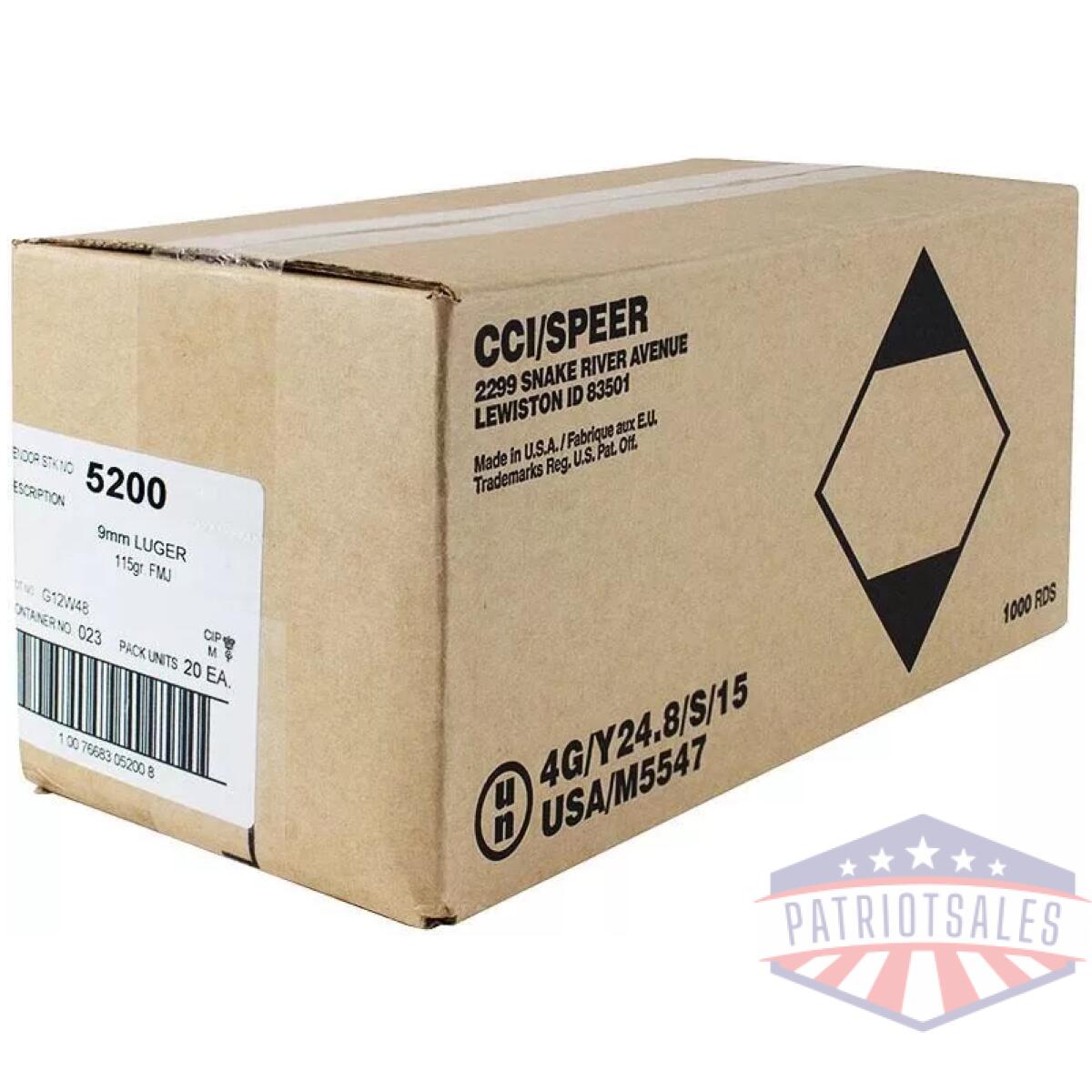 Cci blazer brass handgun ammunition 9mm luger 115 gr. Fmj 1145 fps 1000/ct case (20-50ct boxes) - image 1