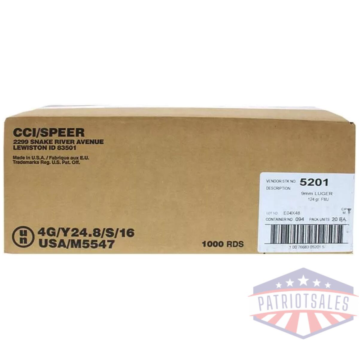 Cci blazer brass handgun ammunition 9mm luger 124 gr. Fmj 1090 fps 1000/ct (20-50/ct) - image 1