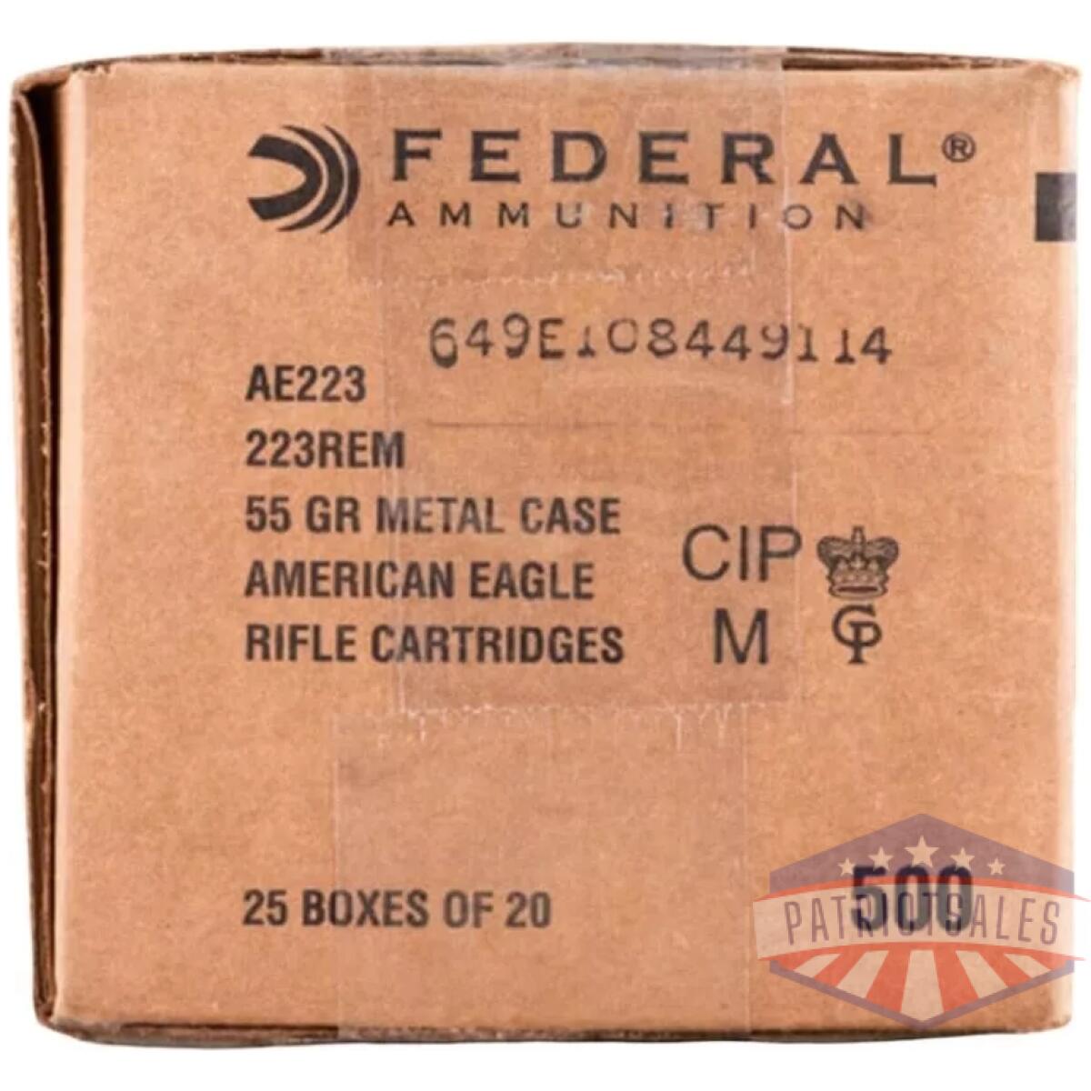 Federal ammo american eagle rifle ammunition. 223 rem 55 gr fmj 3240 fps 500/rd case - image 1