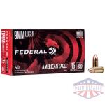 American Eagle Handgun Ammunition 9mm Luger 115 gr FMJ 1180 fps 1000/ct Case