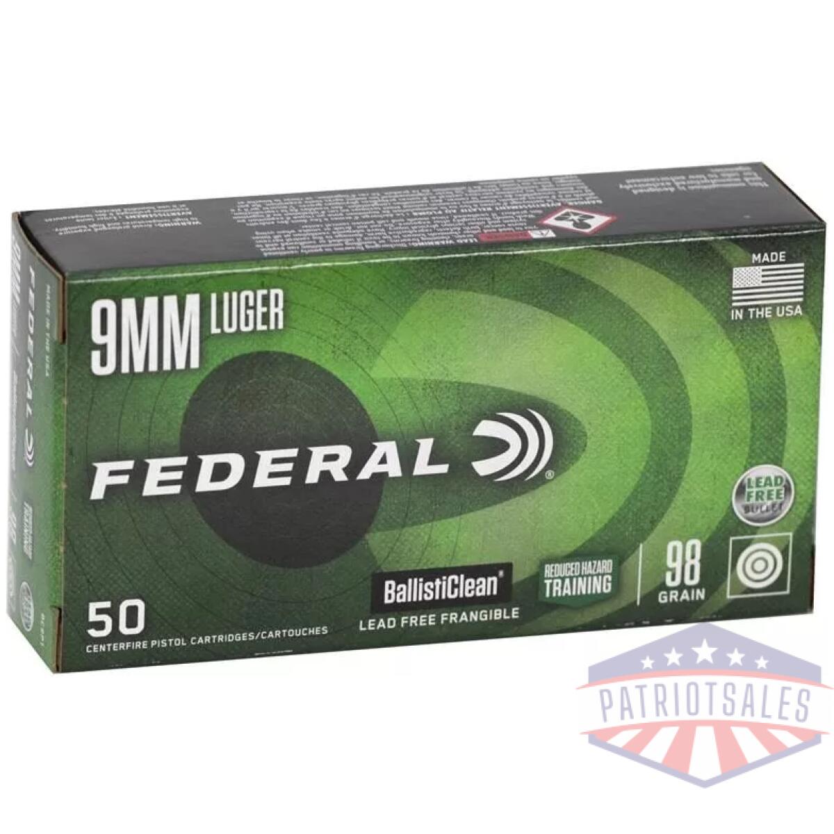 Federal ballisticlean handgun ammunition 9mm luger 98gr lf frangible 1240 fps 50/ct - image 1