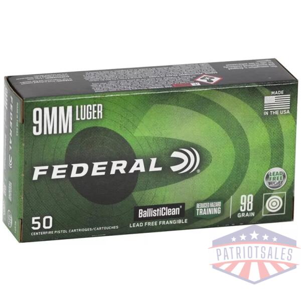Federal BallistiClean Handgun Ammunition 9mm Luger 98gr LF Frangible 1240 fps 50/ct