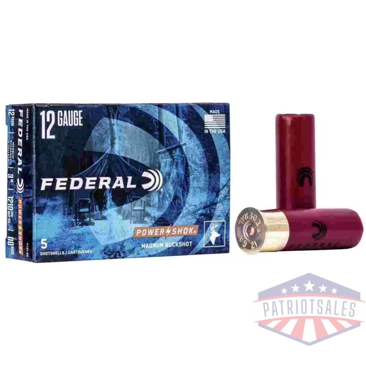 Federal power-shok buckshot shotshells 12ga 3" 15 plts #00 1210 fps 5/ct - image 1