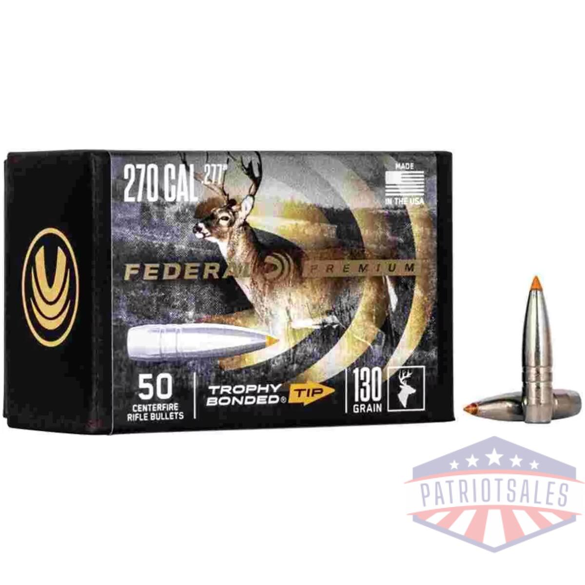 Federal. 277 caliber 130gr trophy bonded tip cb bullet 50rd - image 1