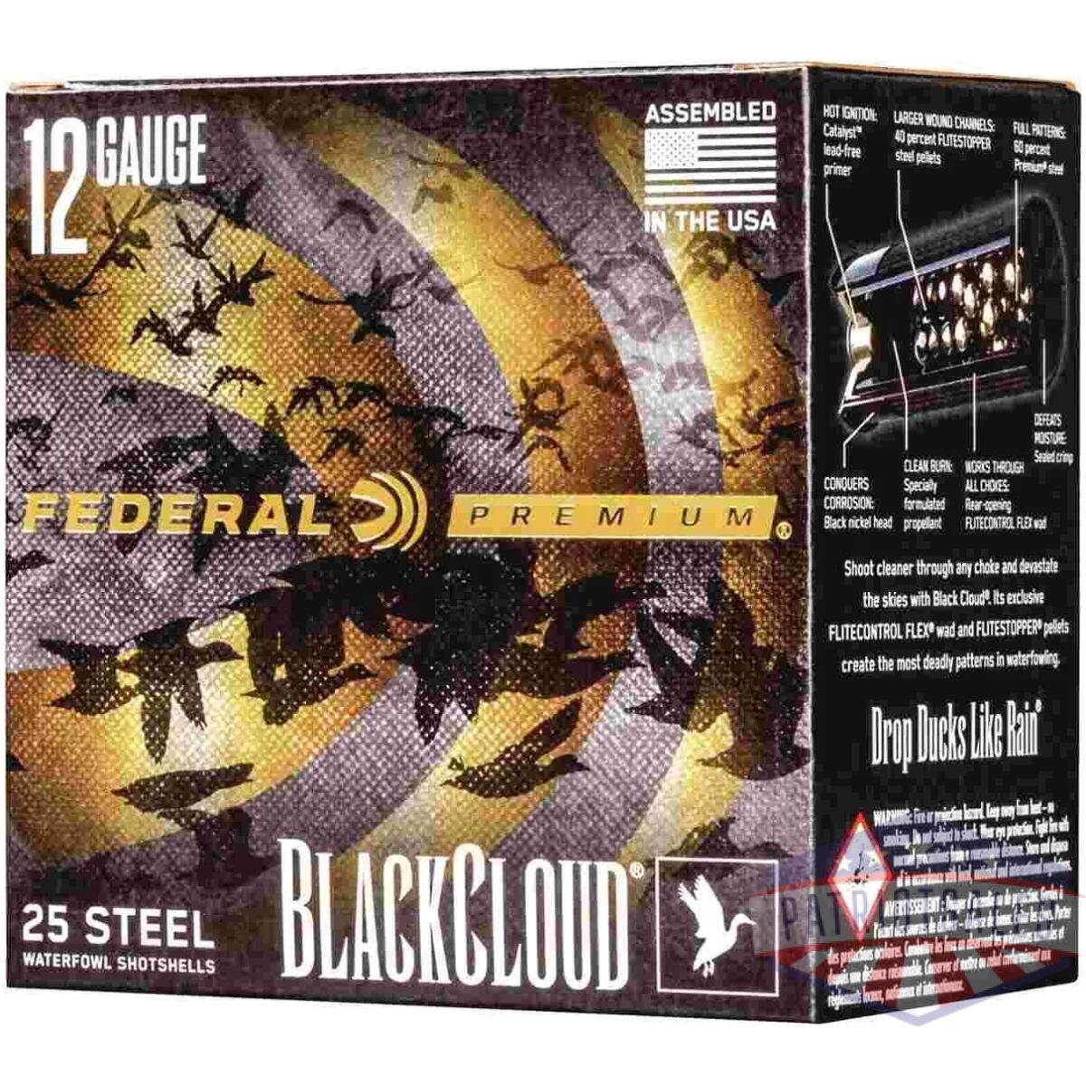 Federal black cloud fs steel shotshells 12ga 3" 1-1/4oz 1450 fps #1 25/ct - image 1