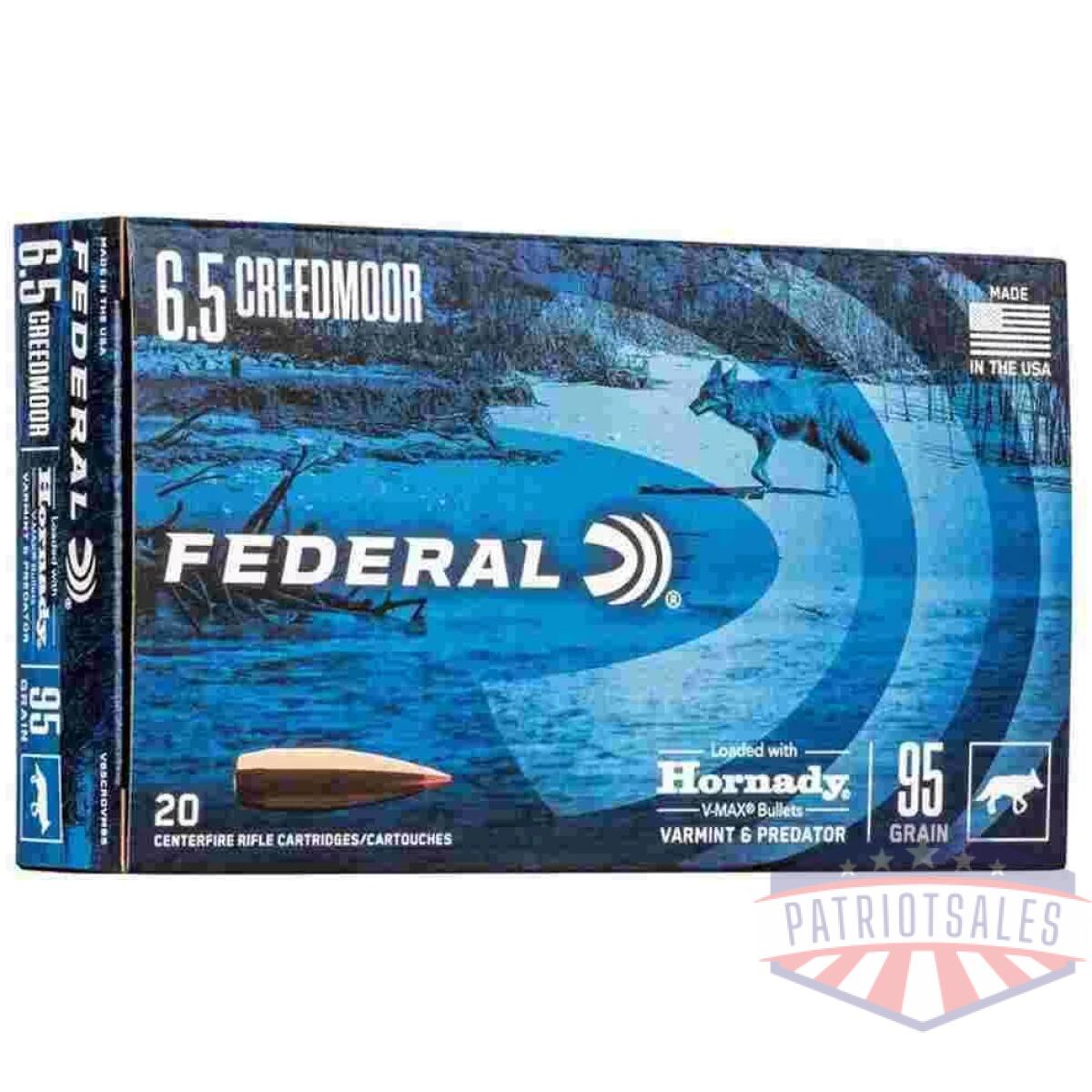 Federal varmint & predator rifle ammunition 6. 5 creedmoor 95 gr v-max 3300 fps 20/ct - image 1