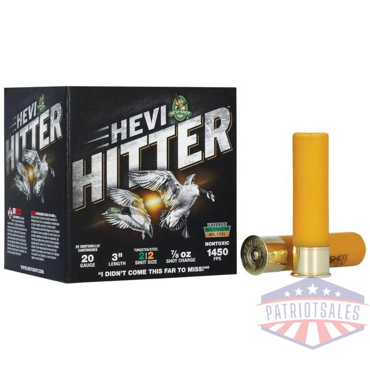 Hevi-shot hevi-hitter tungsten/steel shotshells 20ga 3" 7/8oz 1450 fps #2 25/ct - image 1