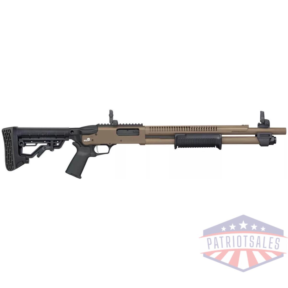 Mossberg 590r fde cerakote shotgun 12ga 3" chamber 6rd capacity 18. 5" barrel mbus 3 sights - image 1