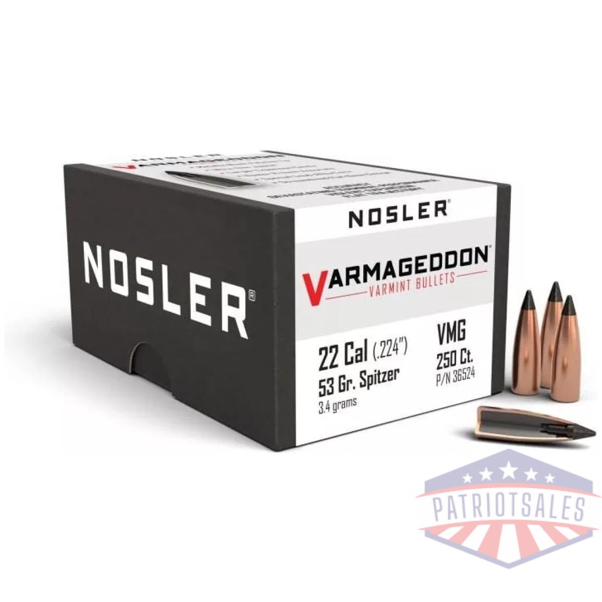 Nosler varmageddon bullets. 22 cal. 224" 53 gr fb-tipped 250/ct - image 1