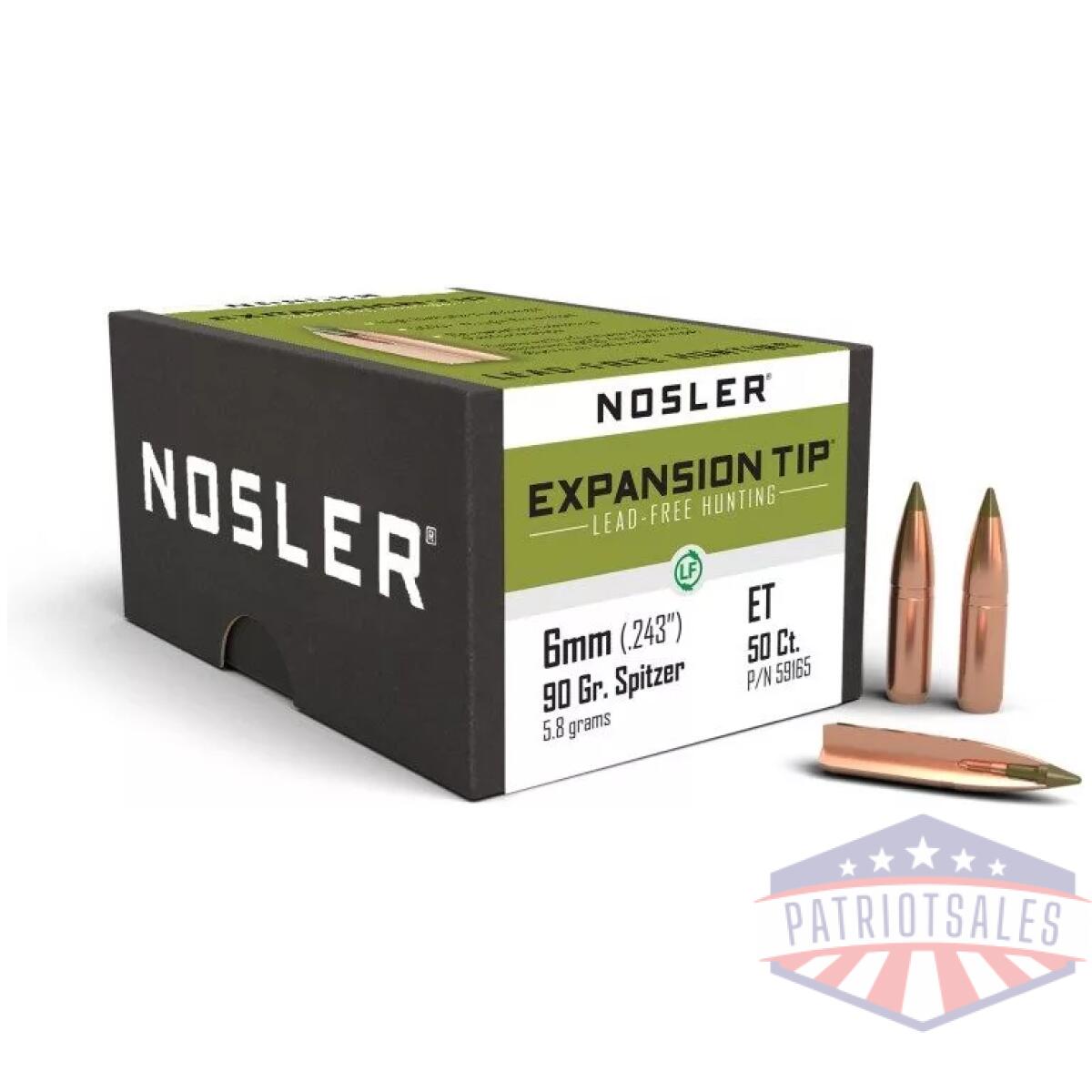 Nosler e-tip lead-free hunting bullets. 243/6mm. 243" 90 gr sptz e-tip 50/ct - image 1