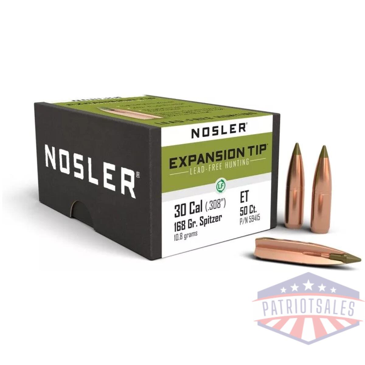 Nosler e-tip lead-free hunting bullets. 30 cal. 308" 168 gr sptz e-tip 50/ct - image 1