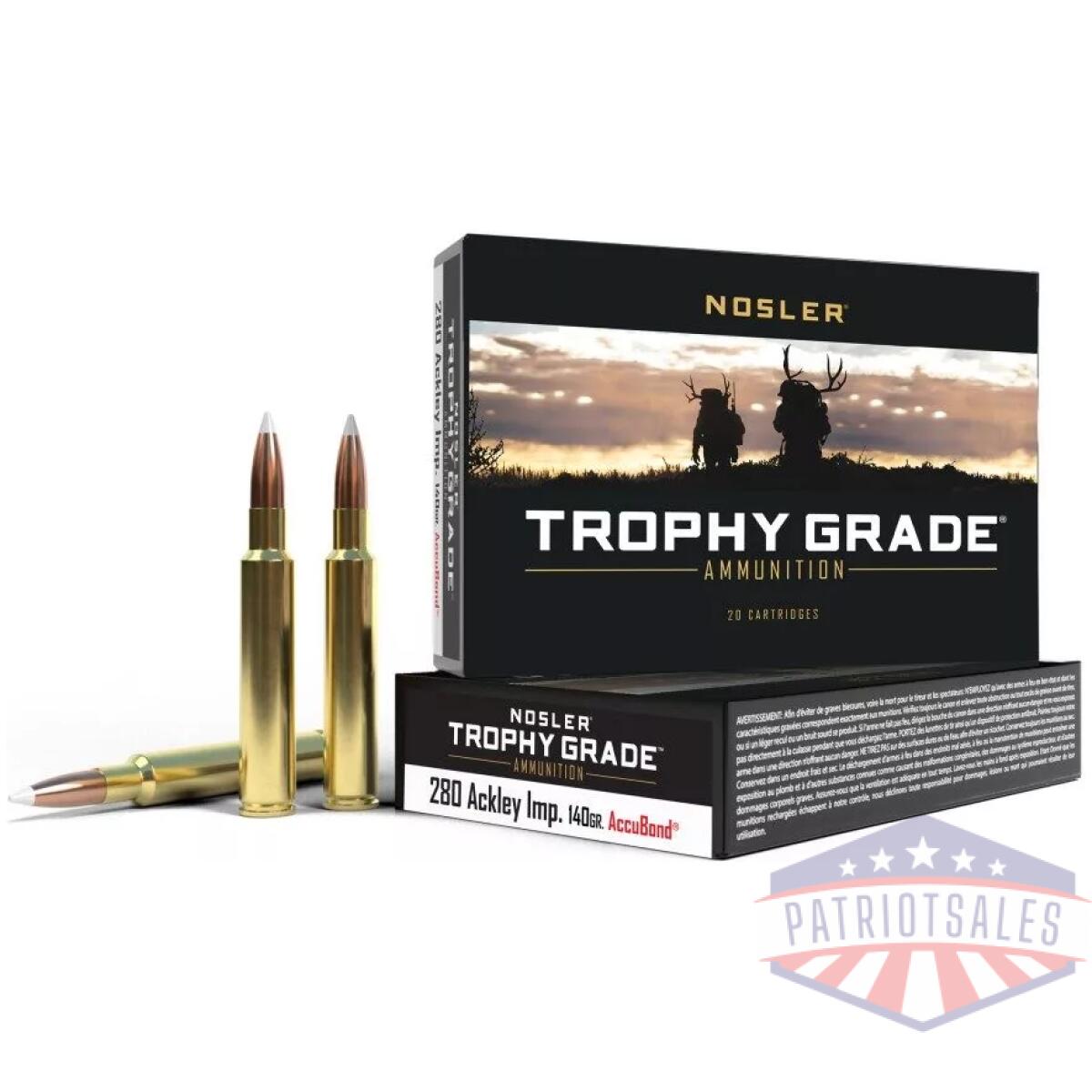 Nosler trophy grade rifle ammunition. 280 ackley improved 140 gr ab 3200 fps 20/ct - image 1