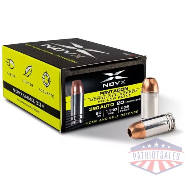 NovX Pentagon Handgun Ammunition 380 Auto 80gr CHP 1150 fps 20/ct