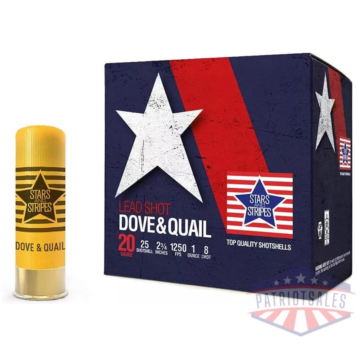 Ppu stars & stripes dove & quail shotshells  20ga 2-3/4'' 1 oz 1250 fps #8 25/ct - image 1