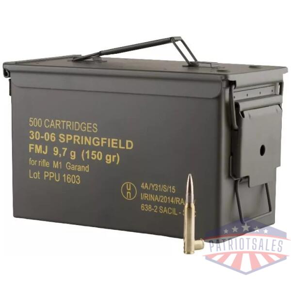PPU Rifle MC Garand Ammunition .30-06 Springfield 150 gr FMJ 2745 fps 500/ct