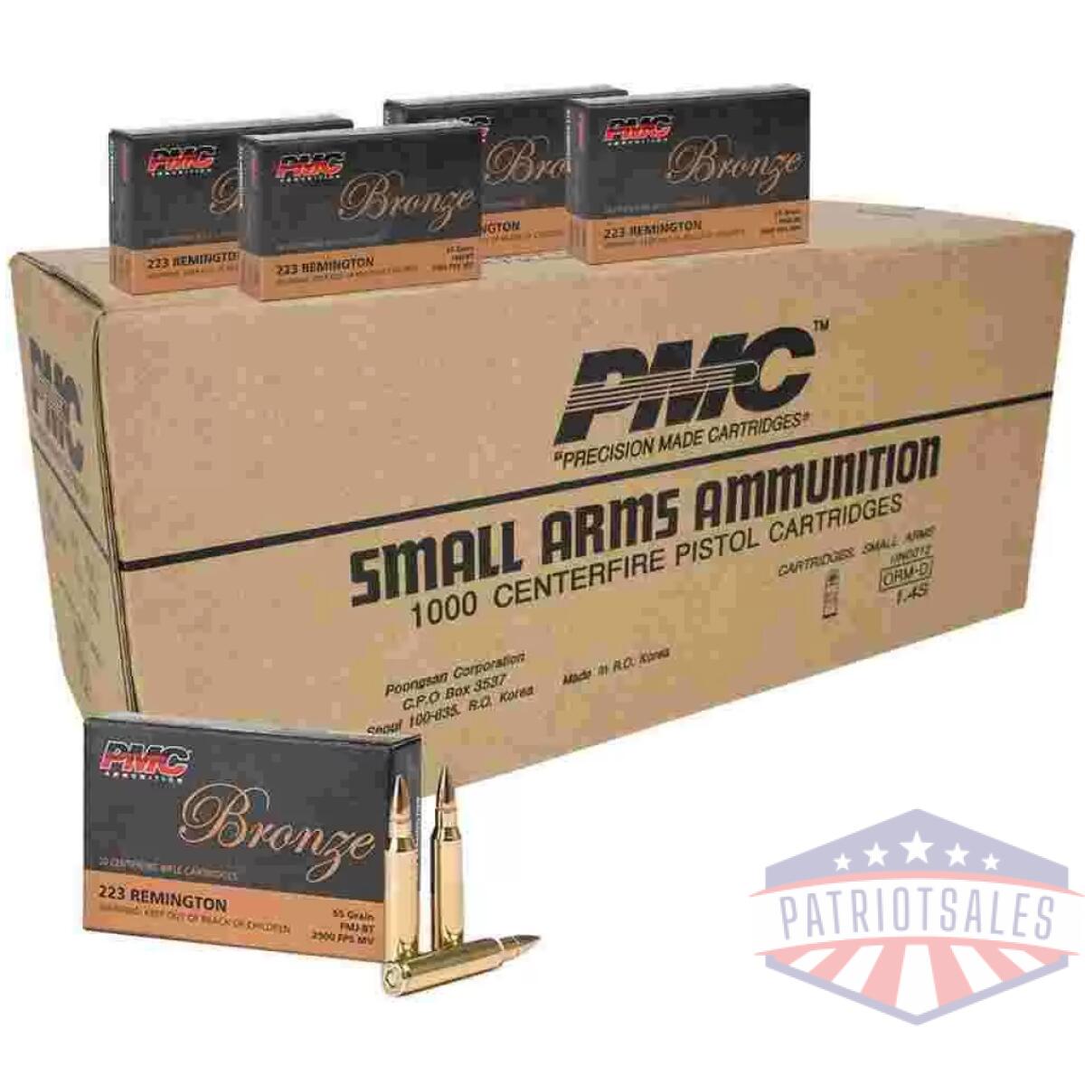 Pmc bronze rifle ammunition. 223 rem 55 gr fmj 2900 fps 1000/ct - image 1