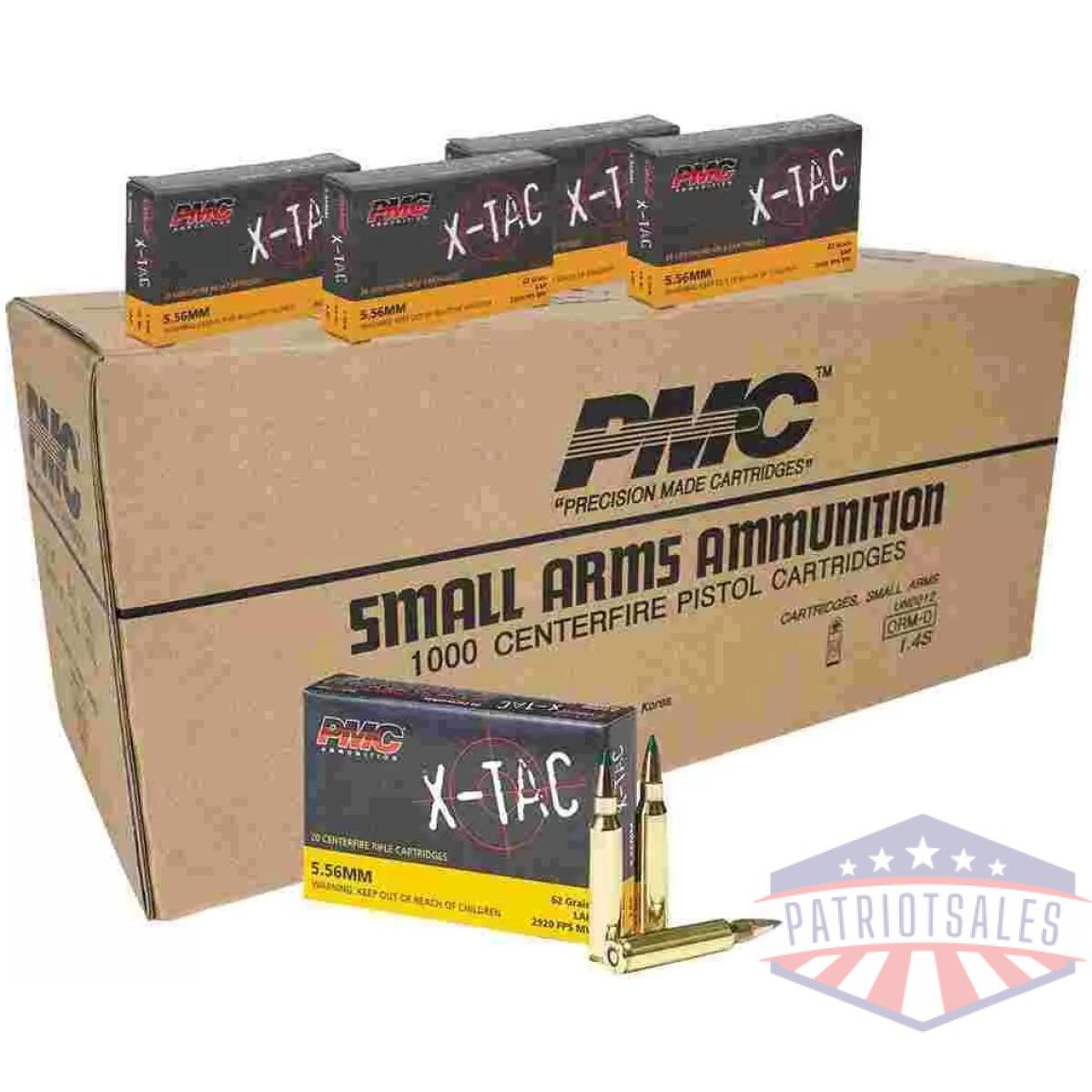 Pmc x-tac green tip rifle ammunition 5. 56 nato 62 gr fmj 2920 fps 1000/ct case (50-20/ct boxes) - image 1