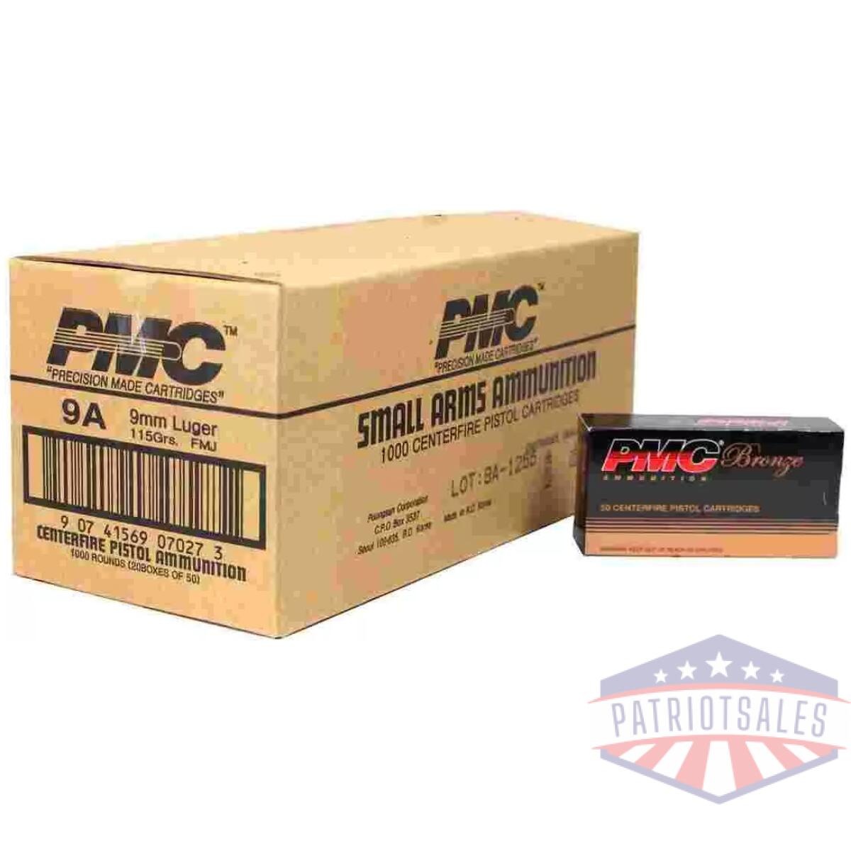 Pmc bronze handgun ammunition 9mm luger 115 gr fmj 1150 fps 1000/ct - image 1