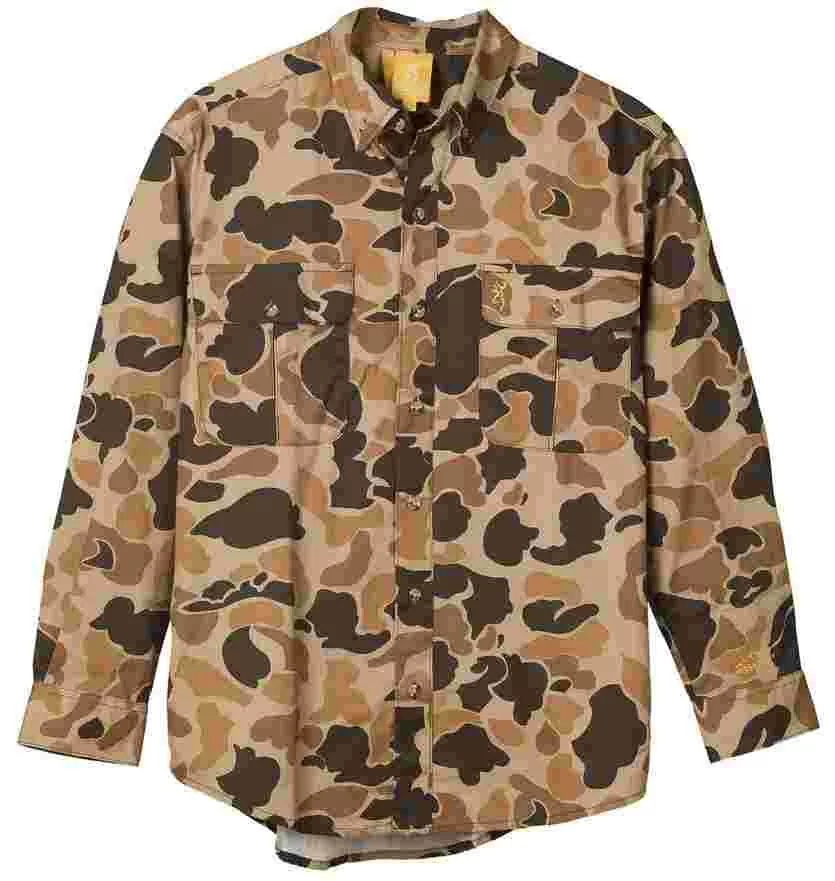 Browning Wasatch-CB Shirt Button-Front 2 Pocket Vintage Tan Camo S