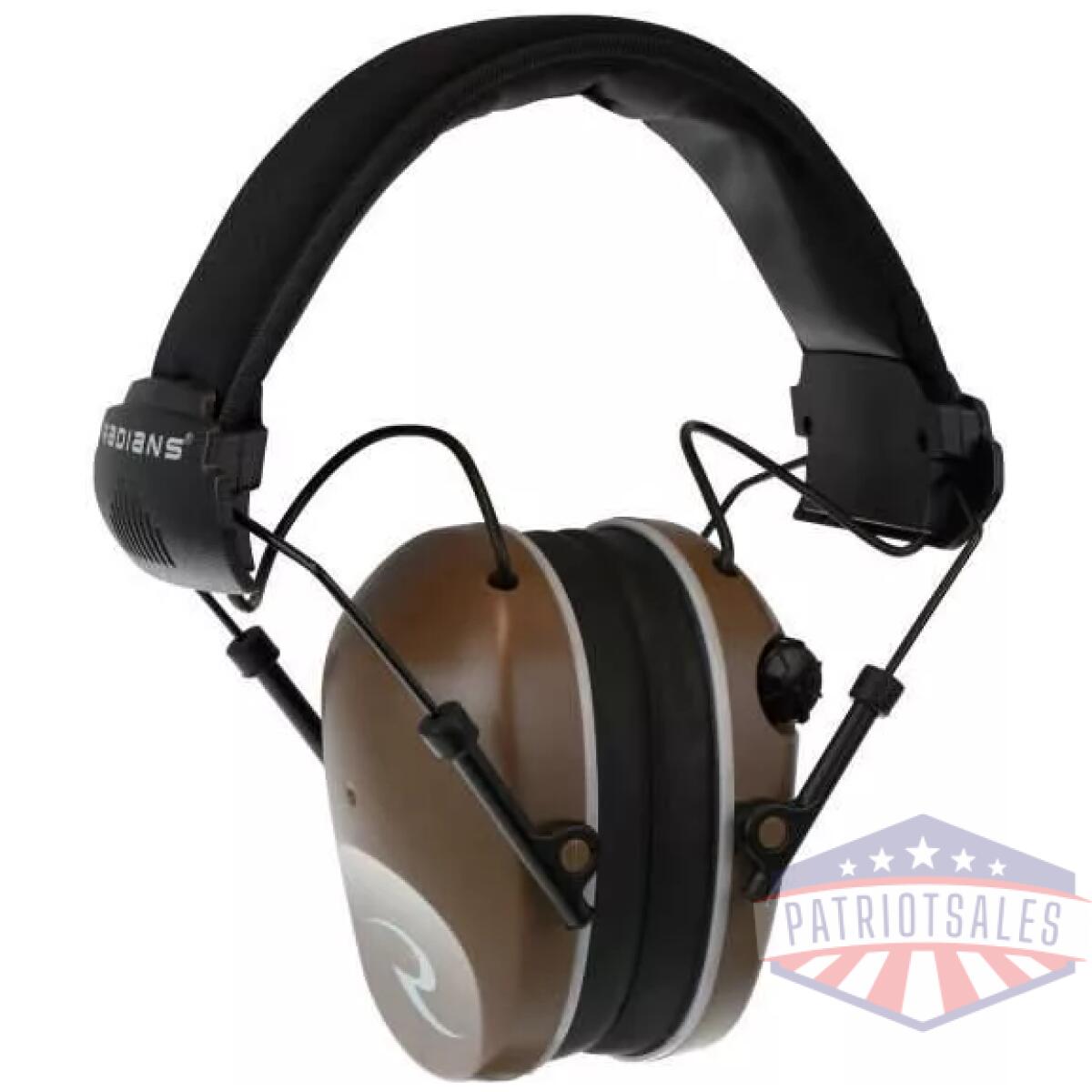 Radians dual microphone electronic earmuff 3. 5mm stereo jack 23db black tan - image 1