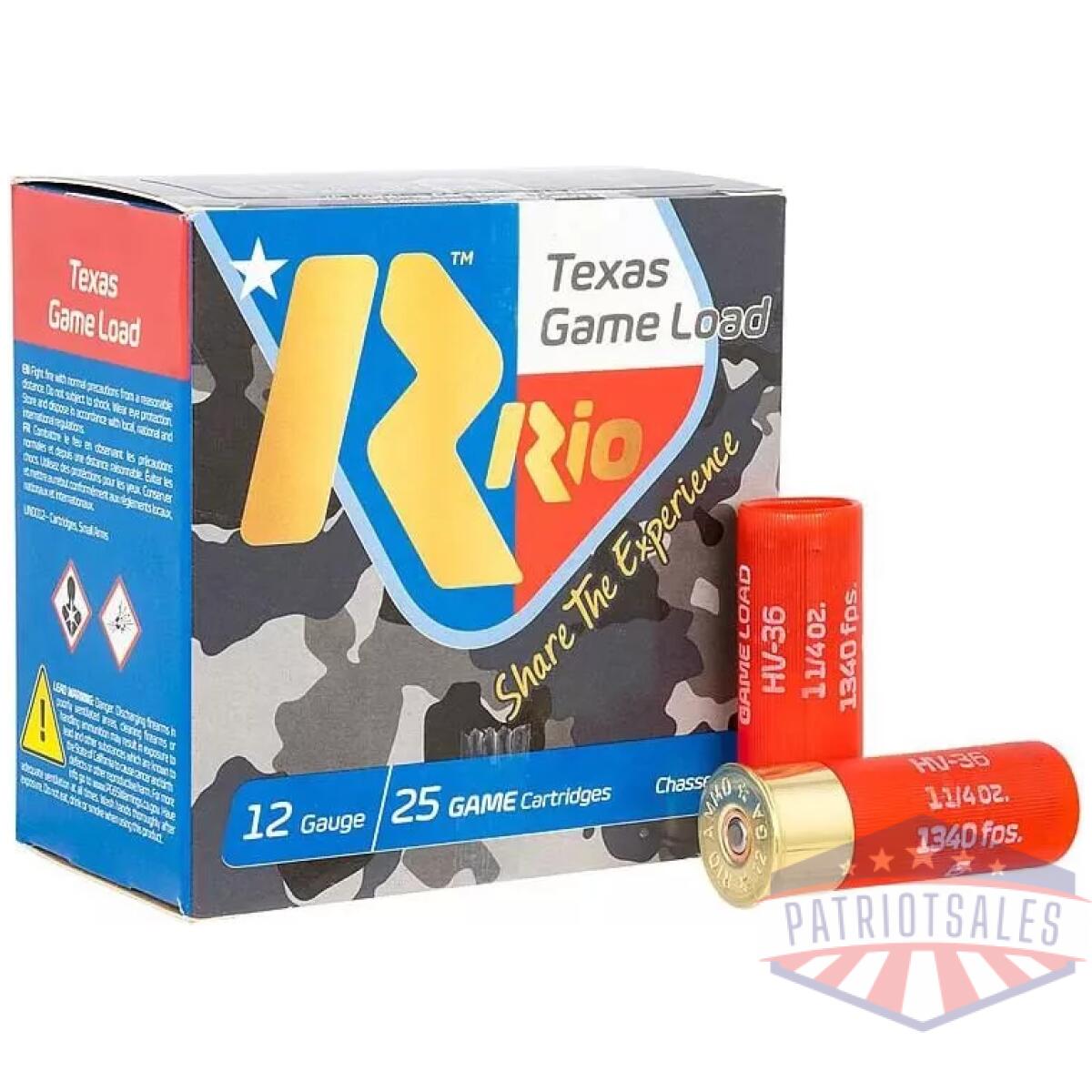 Rio texas game load 36 hv shotshells 12 ga 2-3/4" 1-1/4oz 1340 fps #7. 5 25/ct - image 1