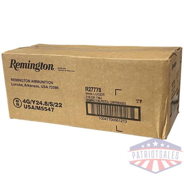 Remington Range Handgun Ammo 9mm Luger 115gr FMJ 1145 fps 1000/ct Case (20-50ct Boxes)