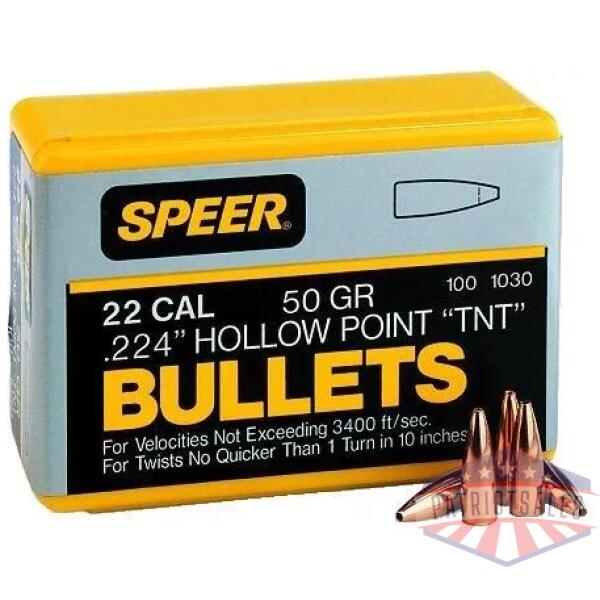 Speer TNT Rifle Bullets .22 cal .224" 50 gr TNTHP 100/ct