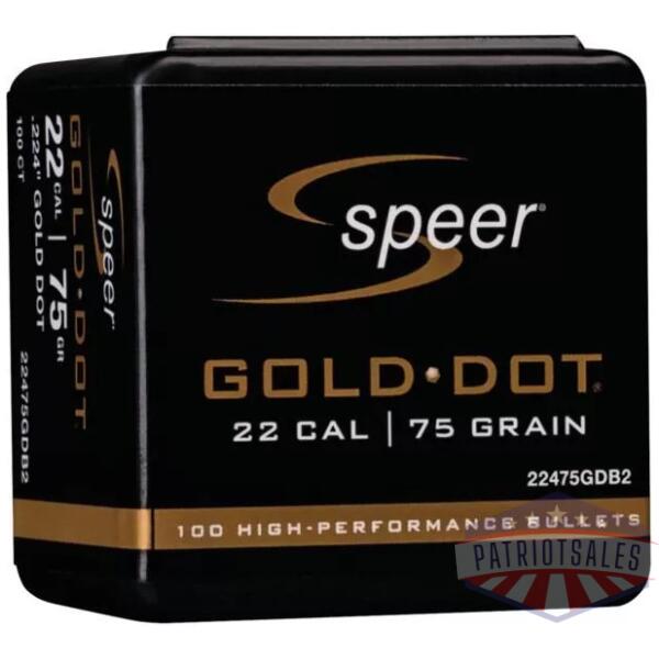 Speer Gold Dot Component Rifle Bullets .224 cal .224" 75 gr GOLD DOT SP - 100/Box