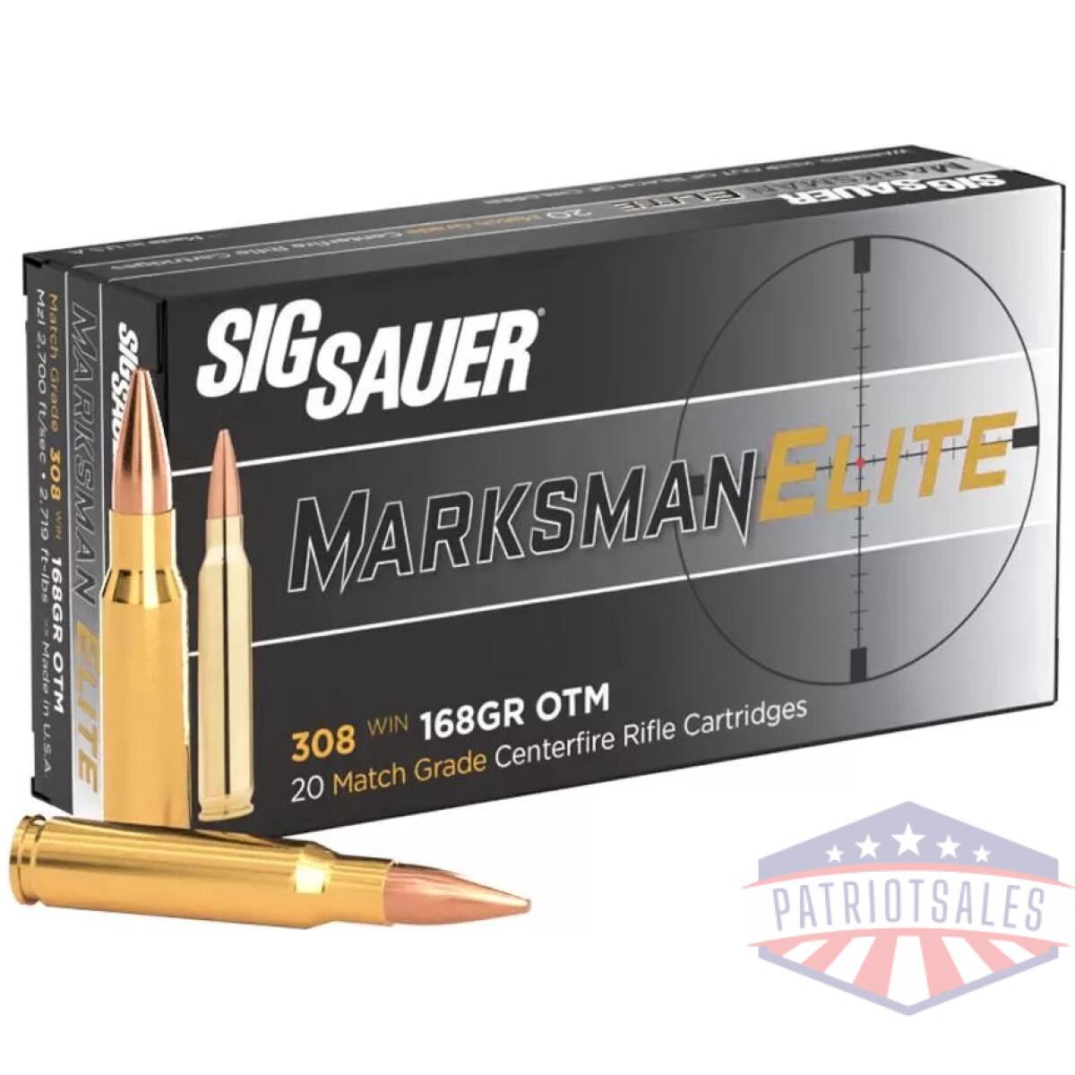 Sig sauer elite match rifle ammunition. 308 win 168gr otm 2700 fps 20/ct - image 1