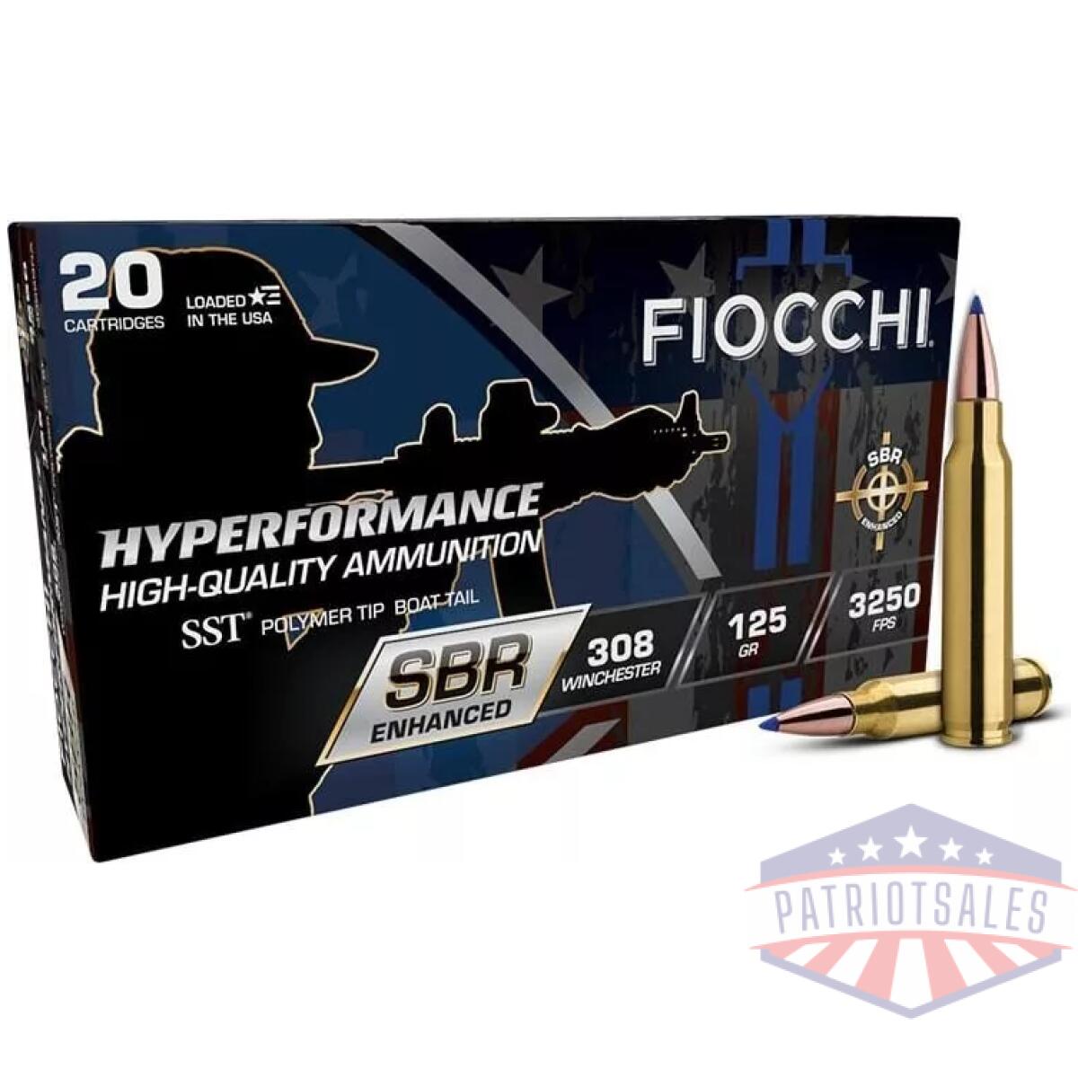 Fiocchi hyperformance sbr sst ammunition. 308 win 125gr pt 3250 fps 20/ct - image 1