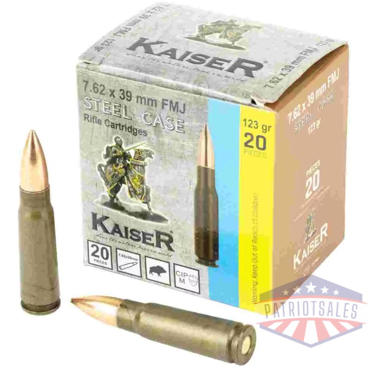 Century arms am8313 kaiser rifle ammunition 7. 62x39 123gr fmj 20/ct - image 1