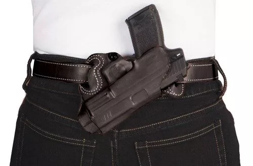 DESANTIS SMALL OF BACK HOLSTER - RH OWB LEATHER S/A XD 4" BLACK