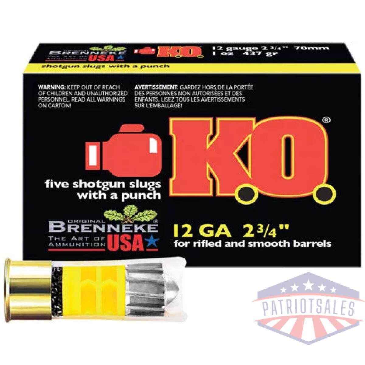 Brenneke usa ko 12ga 2. 75" - 1oz slug 5rd 50bx/cs - image 2