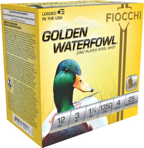 A123Sgw4 Fiocchi golden waterfowl 12ga - 3" 1-1/4oz #4 25rd 10bx/cs - image 1