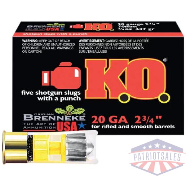 BRENNEKE USA KO 20GA 2.75" - 3/4OZ SLUG 5RD 50BX/CS