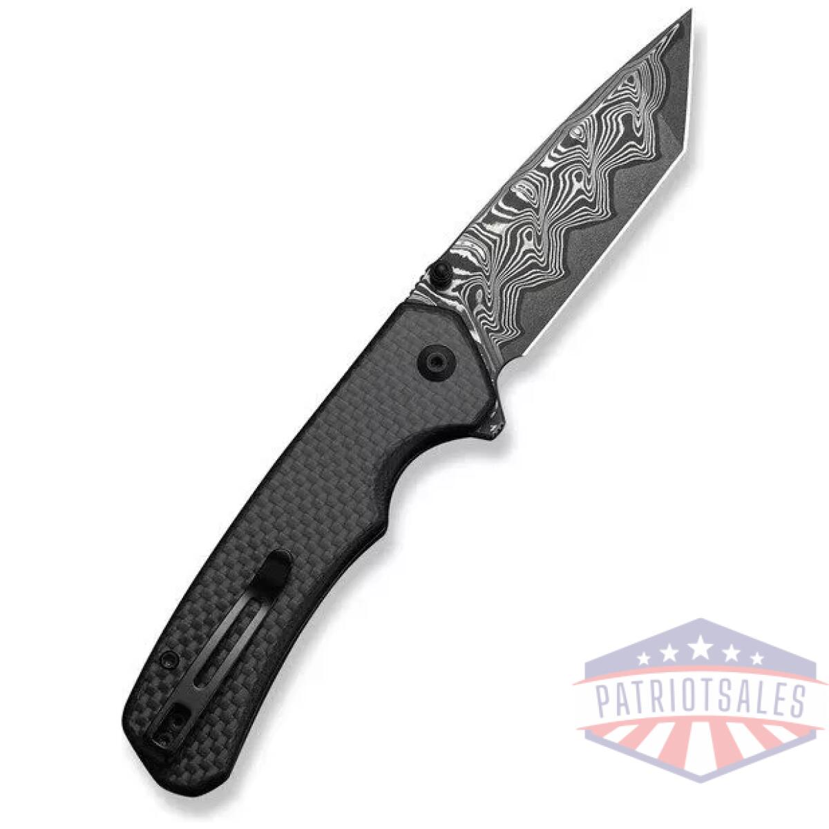 Button lock brazen flipper & thumb stud knife twill carbon fiber overlay on black g10 handle (3. 46"" damascus blade) - image 1
