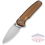 Mini Shakan Flipper & Thumb Stud & Button Lock Knife Ripple Patterned Coyote Brown Aluminum Handle (2.48"" Satin Finished Nitro-V Blade)