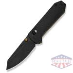 Thumb Stud & Crossbar Lock Knife Black Burlap Micarta Handle (2.88"" Black Stonewashed 14C28N Blade)
