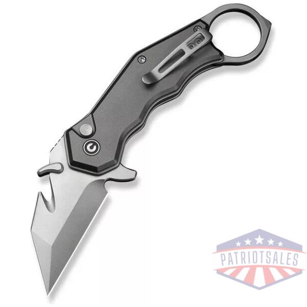 Amaroq Flipper & Thumb Stud & Button Lock Knife Gray Aluminum Handle (2.11"" Satin Finished Nitro-V Blade)