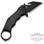 Amaroq Flipper & Thumb Stud & Button Lock Knife Black Aluminum Handle (2.11"" Black Stonewashed Nitro-V Blade)