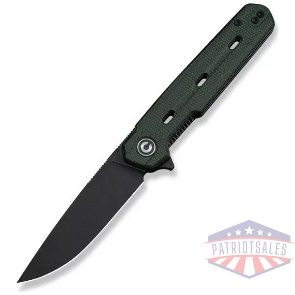 Navo Flipper Knife Green Canvas Micarta Handle (3.25"" Black Stonewashed Nitro-V Blade)