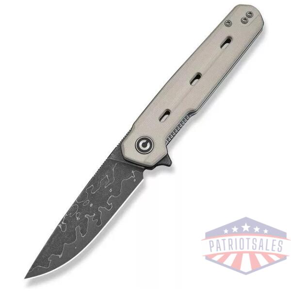 Navo Flipper Knife Ivory G10 Handle (3.25"" Damascus Blade)