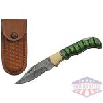 SZCO RITE EDGE 3" GREEN - GROOVED WOOD DAMASCUS LOCKBACK