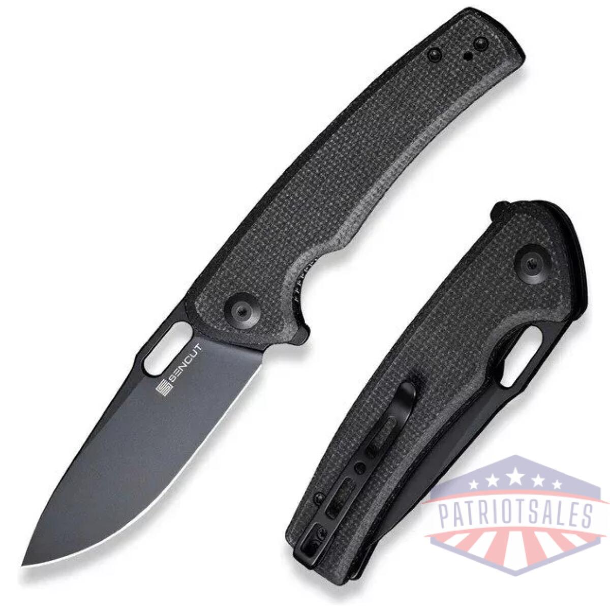 Vesperon flipper/thumb hole folding knife 3. 35"" black 9cr18mov drop point plain edge blade, black canvas micarta handle - image 1